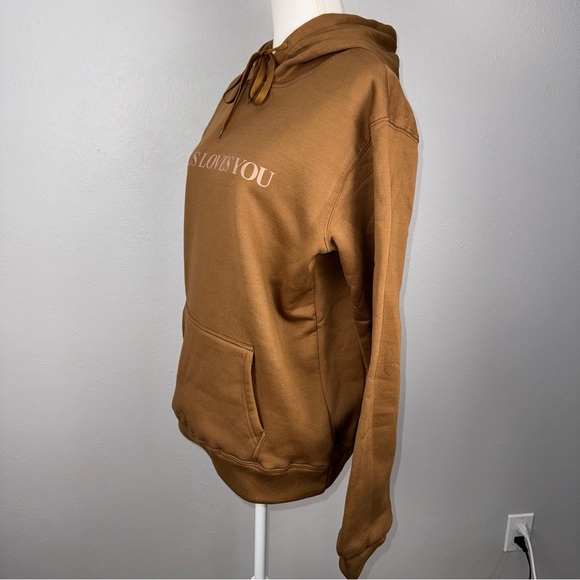 Jesus Loves You Hoodie M/L Brown Inspirational Bible Casual Trendy Christian - Picture 3 of 9